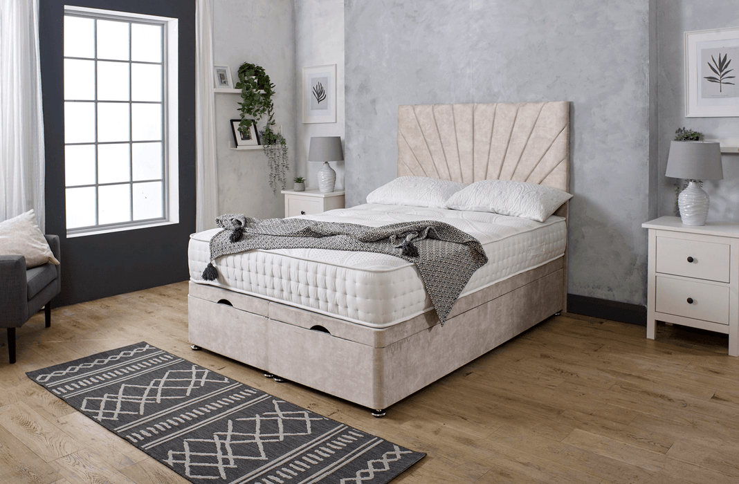 BELLA HORIZON OTTOMAN DIVAN BED WITH FLOOR STANDING HEADBOARD & MATTRESS OPTIONS
