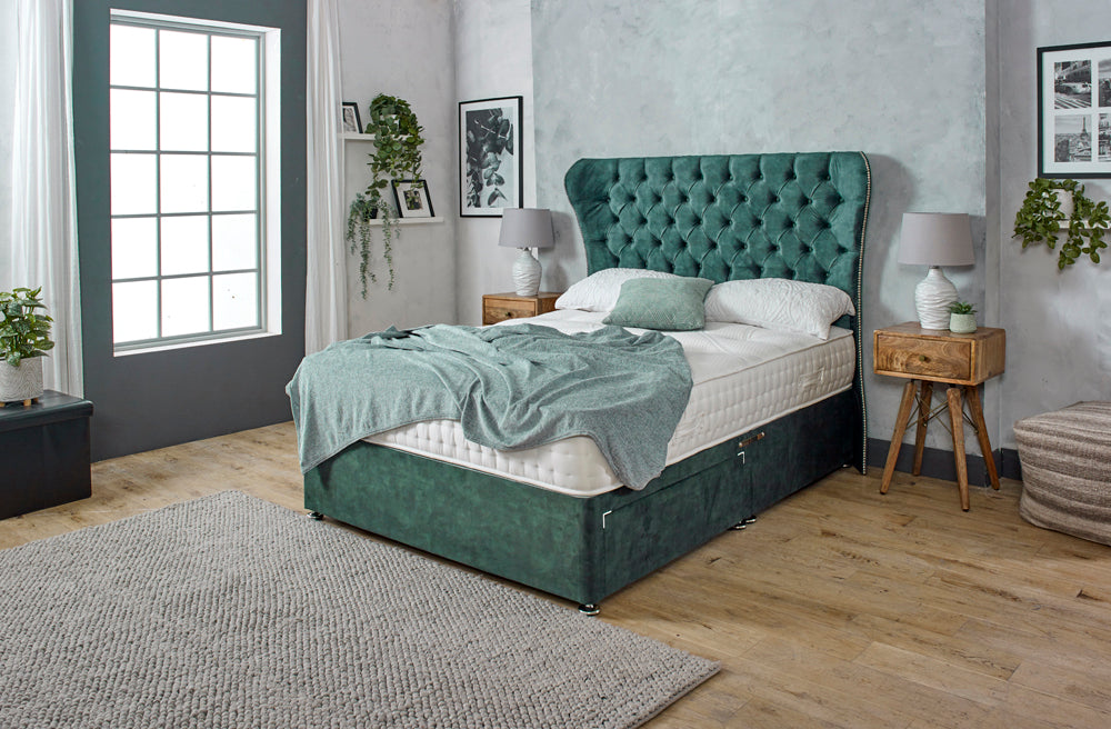 BETHANY WINGBACK DIVAN BED WITH MATTRESS & HEADBOARD OPTIONS