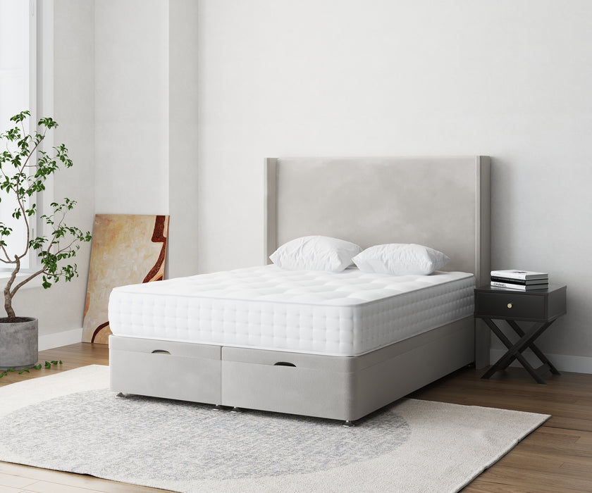 Penelope Panel Wingback Ottoman Divan Bed with Floor Standing Headboard & Mattress Options
