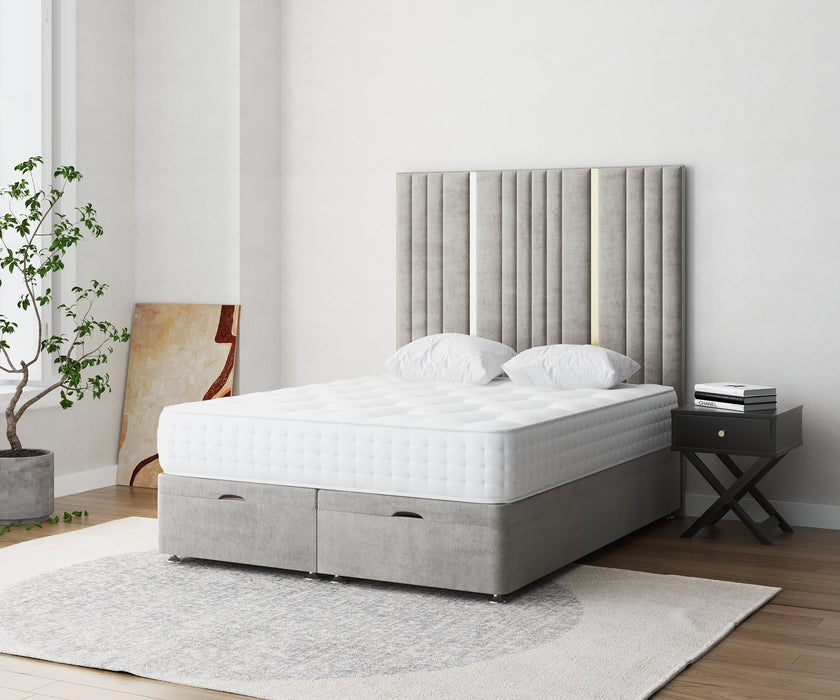 Holly Horizontal Panelled Ottoman Divan Bed with Floor Standing Headboard & Mattress Options