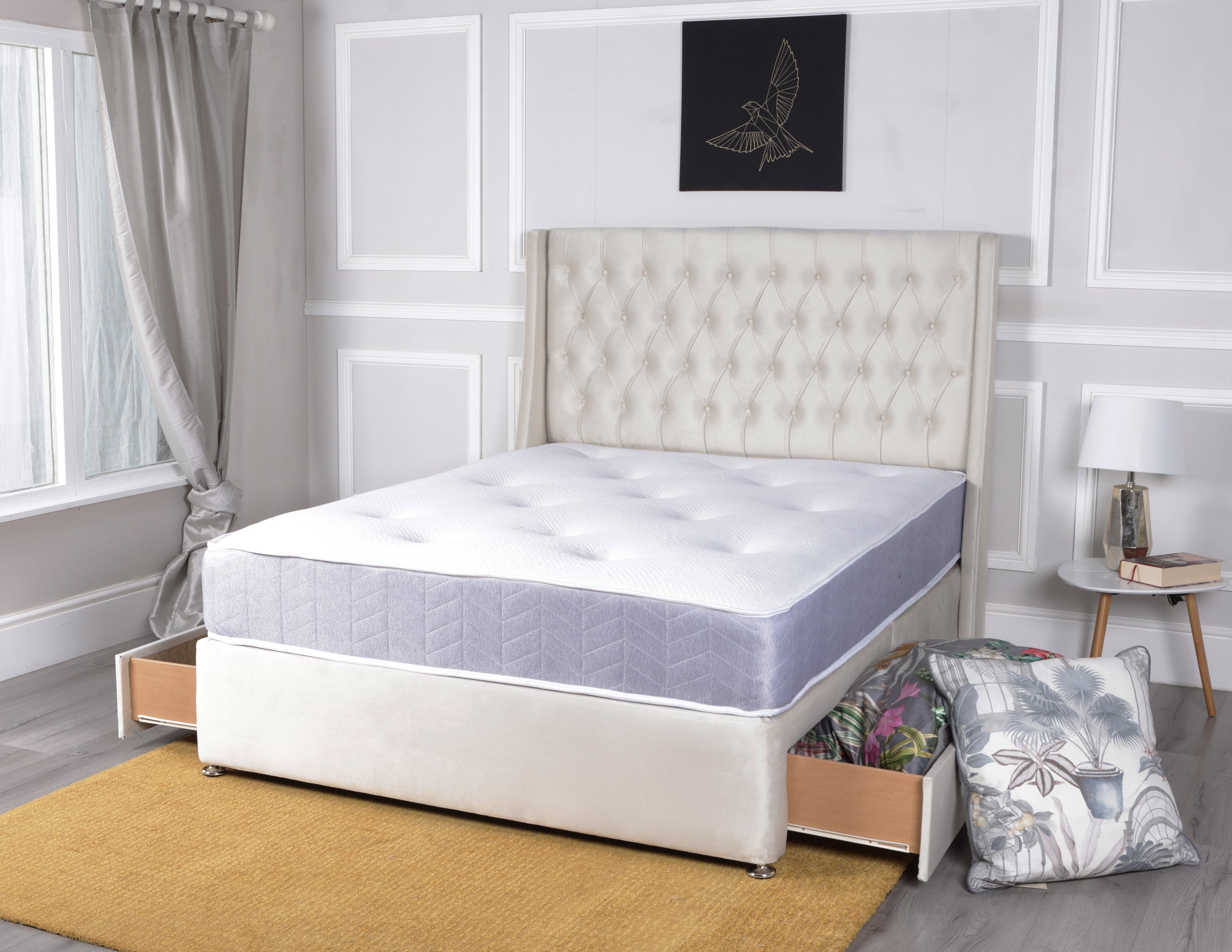Charlotte Chesterfield Wingback Divan bed with Floor Standing Headboar ...