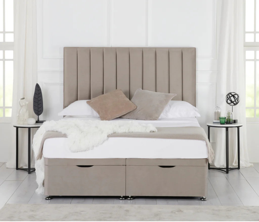 Molly Panel Ottoman Divan Bed with Floor Standing Headboard & Mattress — Cuddly Beds