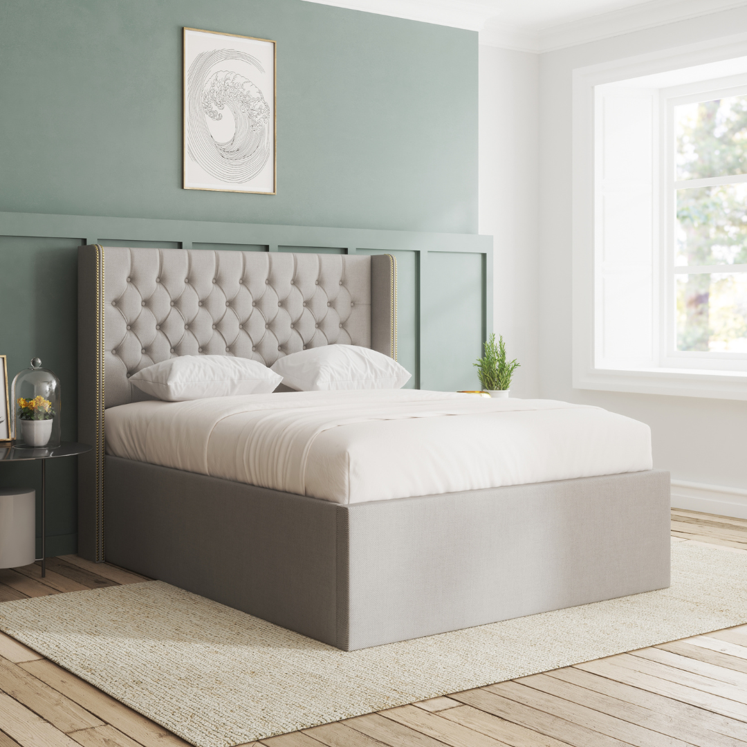 Shay Chesterfield Wingback Upholstered Bed Frame With Storage Options ...