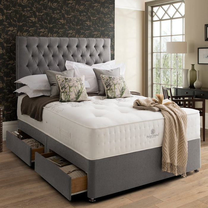 Darwin Chesterfield Divan bed with headboard and mattress options