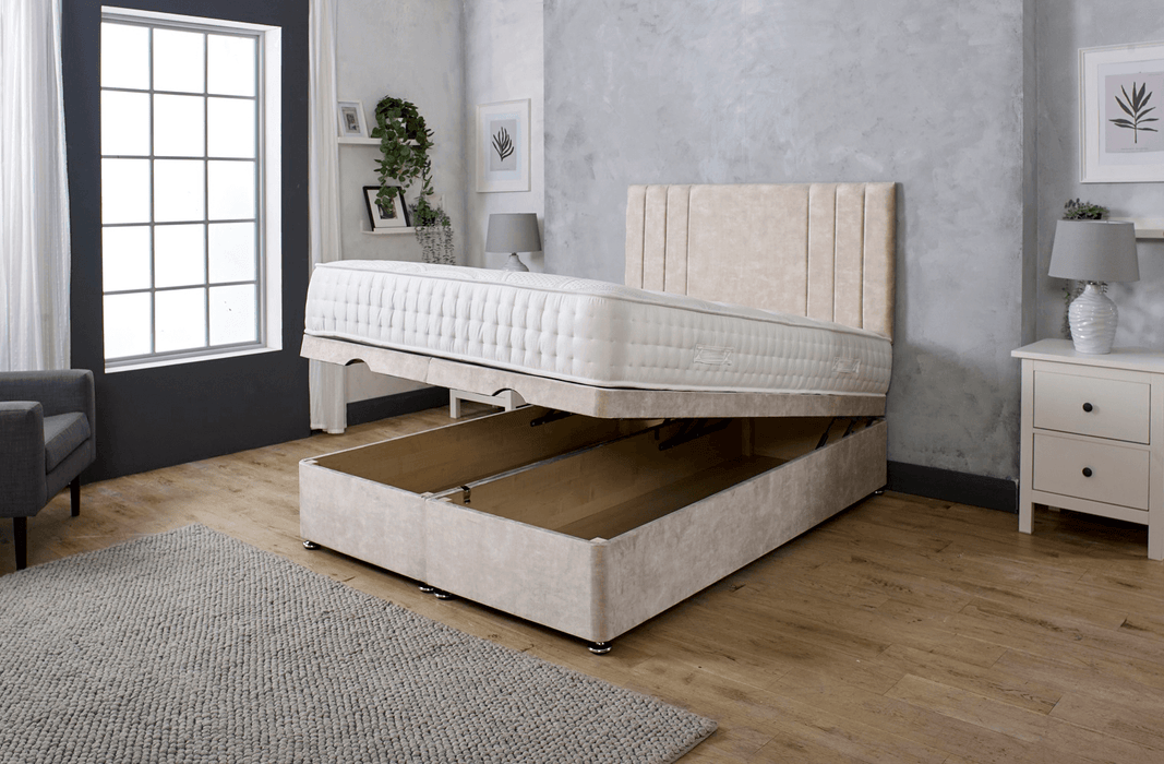 LUNA PANEL OTTOMAN DIVAN BED WITH FLOOR STANDING HEADBOARD & MATTRESS OPTIONS