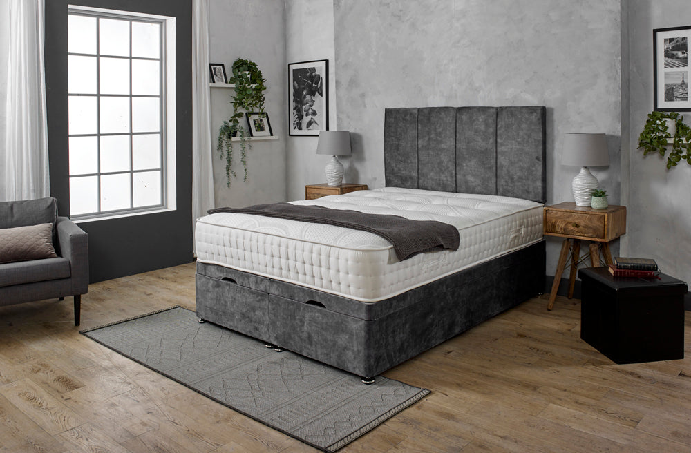 OLIVER 4 PANEL OTTOMAN DIVAN BED WITH HEADBOARD & MATTRESS OPTIONS