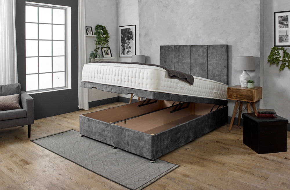 OLIVER 4 PANEL OTTOMAN DIVAN BED WITH HEADBOARD & MATTRESS OPTIONS