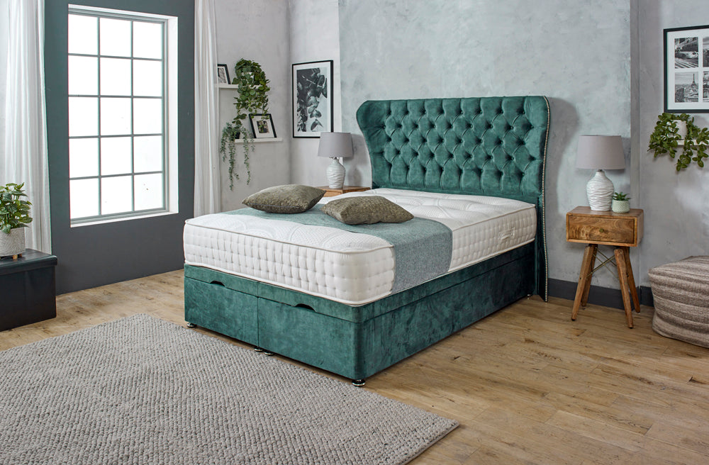 BETHANY WINGBACK OTTOMAN DIVAN BED WITH HEADBOARD & MATTRESS OPTIONS ...