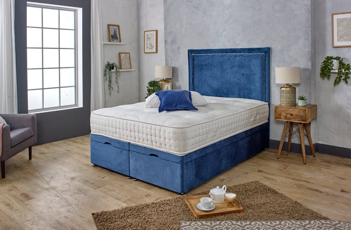 GLORIA STUDDED OTTOMAN DIVAN BED WITH HEADBOARD & MATTRESS OPTIONS ...