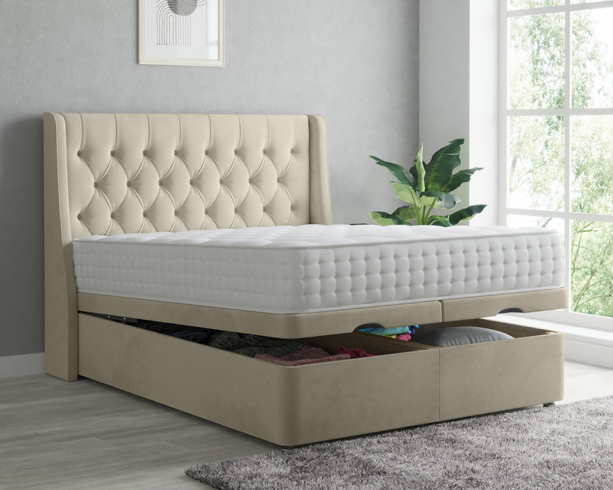 CHARLOTTE CHESTERFIELD WINGBACK OTTOMAN DIVAN BED WITH HEADBOARD & MATTRESS OPTIONS