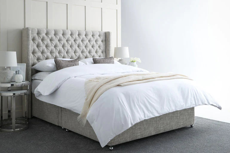Charlie Chesterfield Wingback Divan bed with Floor Standing Headboard ...