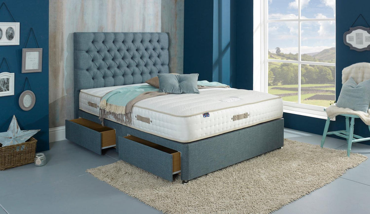 Darwin Chesterfield Divan bed with headboard and mattress options - Cuddly Beds