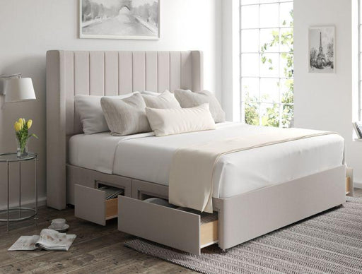 Penelope Panel Wingback Divan bed with Floor Standing Headboard & Mattress Options - Cuddly Beds